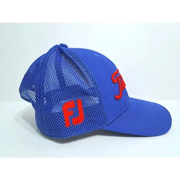 Titleist FJ Foot Joy Pro V1 Snap Mesh Back Golf Hat Navy Blue Red Cap Trucker - Picture 4 of 6